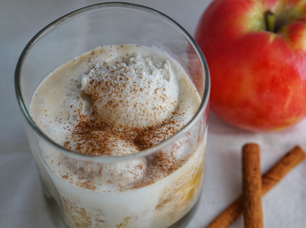 Apple cider affogato in a glass