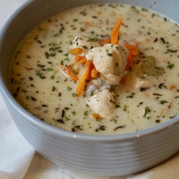 Image of a bowl of chicken and wild rice soup.