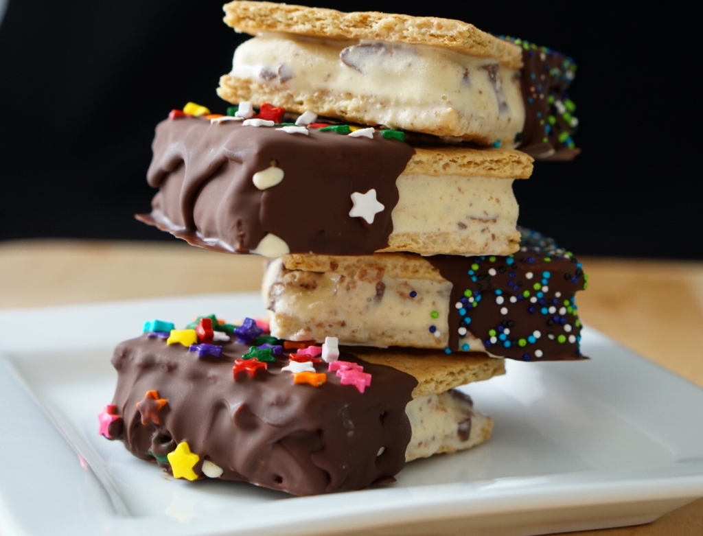 Image of a stack of crazy candy ice cream sandwiches.