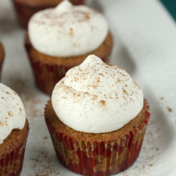 Image of gingerbread cupcakes on a serving platter.