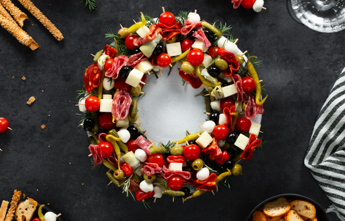 Image of holiday antipasto wreath.