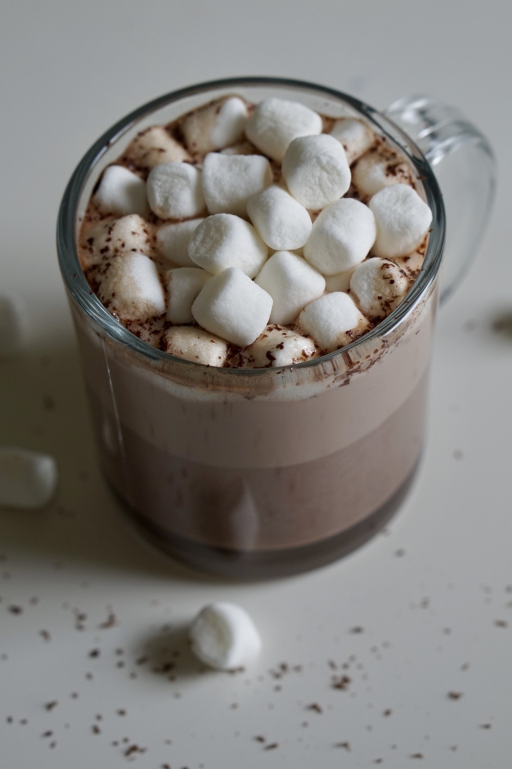Image of hot chocolate in a mug topped with mini marshmallows