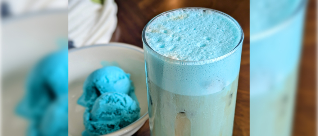 Photo of a blue moon latte.