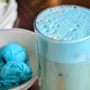 Photo of a blue moon latte.